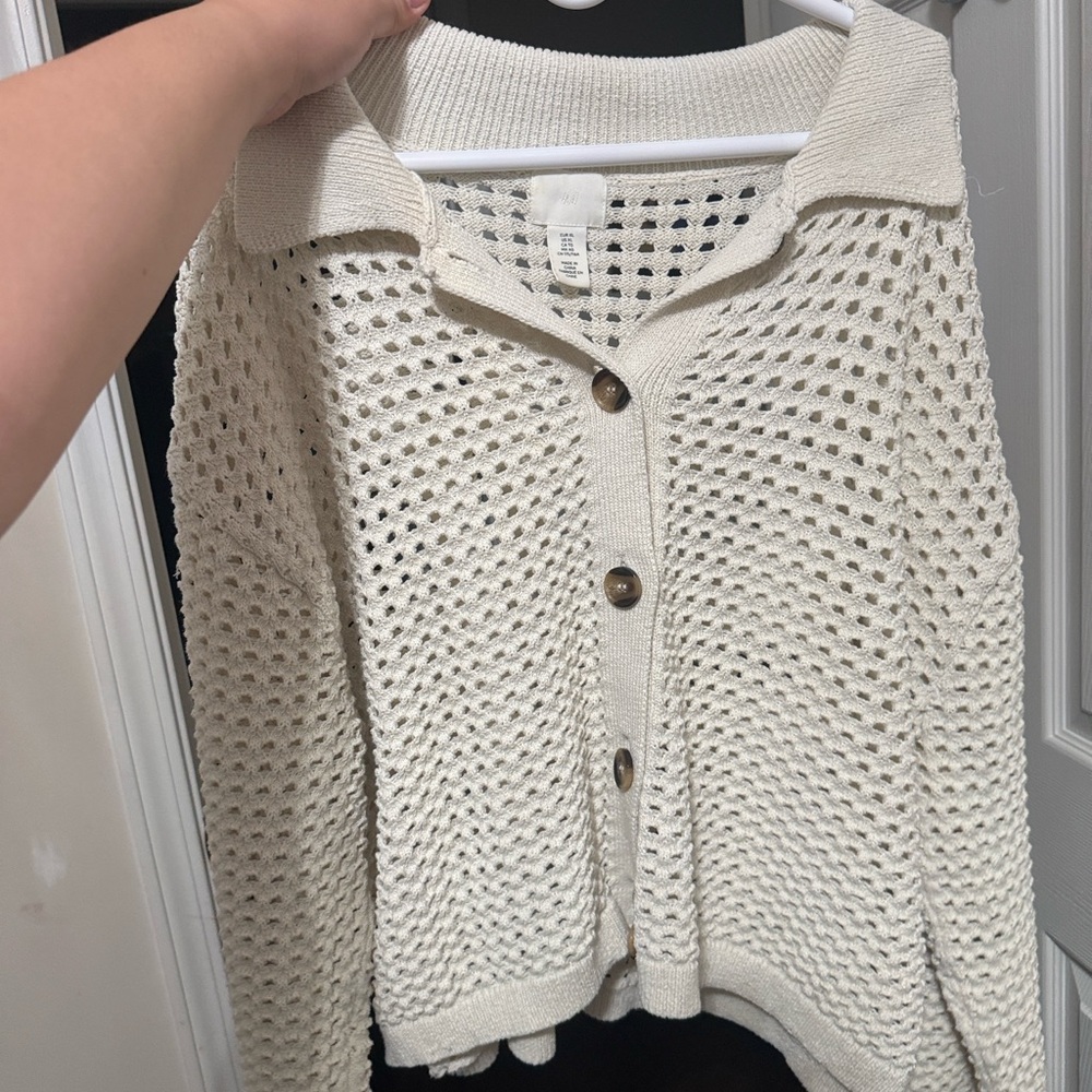 H&M Off-White Knit Button-Down Shirt